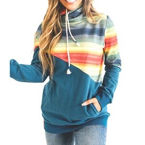 Ampersand Avenue SingleHood Here For Blue Hoodie, Women’s Size Large, Rainbow